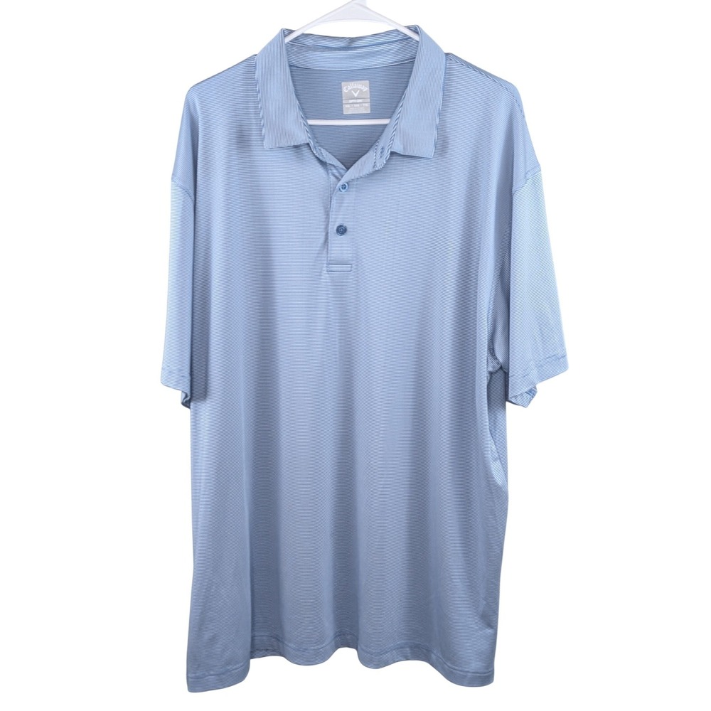 Callaway Men Polo XXL Blue White Striped Opti-Dri Golf Performance Shirt Stretch